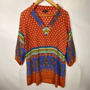 Tolani women long sleeve Tunic Blouse Sz S silk Bohemian Artsy Resort vacation